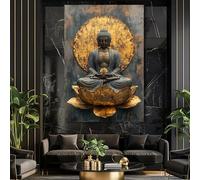 GOSRD Affiche imprimée sur toile, art mural bouddhiste abstrait moderne, œuvre d'art représentant un Bouddha serein en méditation avec un lotus doré (40x60cm/sans cadre)