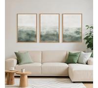 GOSRD Affiche murale abstraite verte sur toile marron, style moderne beige et gris, pour la décoration intérieure (60 x 90 cm - 3 pièces)