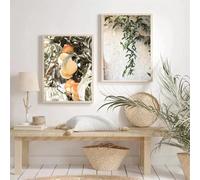 GOSRD Affiche murale représentant un paysage rural italien, avec des feuilles de plantes orange, imprimée sur toile, style nordique, décoration murale (60 x 85 cm - 2 pièces)