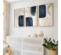 GOSRD Affiche murale vintage moderne, impression abstraite bleue, peinture sur toile dorée, décoration de chambre à coucher ou de salon (30 x 45 cm - 3 pièces)
