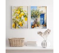 GOSRD Affiche rétro méditerranéenne grecque italienne avec citronnier et olivier, paysage, toile, peinture murale, décoration d'intérieur, 30 x 40 cm, 2 pièces, sans cadre