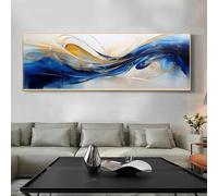 GOSRD Affiche sur toile imprimée représentant des vagues fluides bleues et dorées abstraites, idéale pour la décoration murale du salon, de la chambre et de la maison (30 x 100 cm)