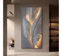 GOSRD Affiche sur toile moderne à motif de plumes dorées, décoration murale dorée idéale pour le salon ou la chambre (60 x 120 cm, sans cadre)