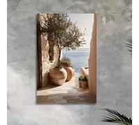 GOSRD Affiche sur toile, peinture d'un paysage côtier méditerranéen avec un olivier en céramique, décoration murale pour la maison (40 x 60 cm/sans cadre)