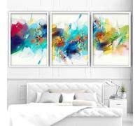 GOSRD Affiches et impressions d'art abstrait moderne multicolore bleu et rose, aquarelles, art mural (50x70cm-3 pièces)