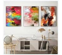 GOSRD Affiches et impressions de peinture à l'huile moderne sur toile, tableau mural pour la décoration du salon, nuage gris et jaune abstrait pour la maison (50x70cm-3 pièces)