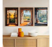 GOSRD Affiches et impressions sur toile représentant un paysage marin ensoleillé, style rustique vintage (35 x 50 cm - 3 pièces), idéales pour la décoration de votre salon.