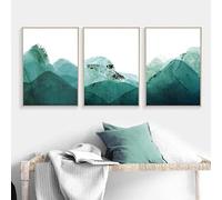 GOSRD Affiches murales de style chinois, paysage abstrait de montagnes vertes, impressions sur toile, peintures, images, décoration de salon (50 x 70 cm, 3 pièces)