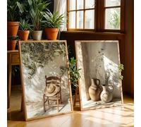 GOSRD Affiches sur toile, peinture, impressions d'art mural vintage représentant des chapeaux de paille, des oliviers, un paysage méditerranéen, décoration de salon (20x30cmx2/sans cadre)