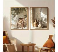GOSRD Affiches sur toile style vintage représentant des chapeaux de paille et des oliviers dans un paysage méditerranéen, pour la décoration de votre chambre ou salon (60 x 85 cm - 2 pièces)
