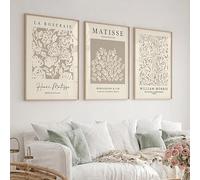 GOSRD Décoration murale abstraite neutre, affiches sans cadre à motifs végétaux beiges, style William Morris, taupe, style Matisse, galerie d'art, décoration intérieure (60 x 90 cm - 3 pièces)