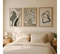 GOSRD Décoration murale bohème, impressions sur toile vertes, affiches botaniques abstraites minimalistes, style moderne et neutre, couleur olive (50 x 75 cm - 3 pièces)