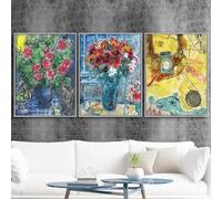 GOSRD Décoration murale Marc Chagall, peinture à l'huile sur toile, affiche abstraite, impressionniste modulaire, pour chambre à coucher, 60 x 90 cm, 3 pièces, sans cadre