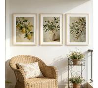 GOSRD Décoration murale simple et élégante : motif branche d'olivier, vase et feuille de citronnier (30 x 40 cm - lot de 3).