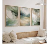 GOSRD Ensemble de 3 impressions abstraites vert sauge, toiles douces et neutres, décoration murale moderne pour la chambre, le bureau ou la maison (35 x 50 cm - 3 pièces/sans cadre)