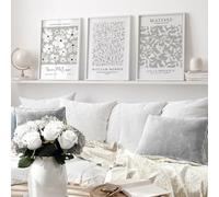 GOSRD Ensemble de 3 tableaux sur toile, gris clair, style Henri Matisse et William Morris, décoration neutre pour salon ou chambre (60 x 80 cm - 3 pièces - sans cadre)