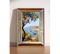 GOSRD Estampe d'Henri Matisse représentant une fenêtre ouverte, de style fauviste, représentant un oranger et la mer Méditerranée, idéale pour la décoration du salon (40 x 60 cm/cadre intérieur).