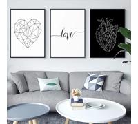GOSRD Impression d'art minimaliste, papiers découpés, cœur, amour, peinture décorative, affiche murale, images d'art murales, décoration d'intérieur, 50 x 75 cm, 3 pièces, sans cadre