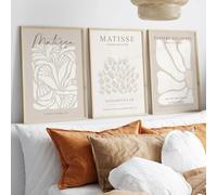 GOSRD Impression moderne bohème beige neutre style Matisse sur toile, affiche minimaliste grise et sauge, décoration florale pour la maison (30x50cm-3 pièces)
