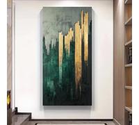 GOSRD Impression sur toile abstraite verte et dorée, art mural minimaliste pour la décoration de la chambre ou du bureau (40 x 80 cm)