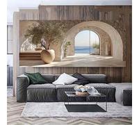 GOSRD Impression sur toile, affiche minimaliste moderne « Arche vers la tranquillit頻, décoration neutre beige et blanche pour salon (50 x 100 cm, sans cadre)