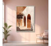 GOSRD Impression sur toile, architecture rustique, arche, art mural, silhouette d'olivier, tons chauds de terre (70 x 100 cm)