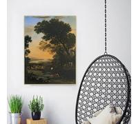 GOSRD Impression sur toile Claude Lorrain, Paysage idyllique avec la fuite en Égypte, peinture à l'huile, décoration murale (30 x 50 cm)