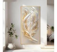 GOSRD Impression sur toile, décoration d'intérieur moderne, plumes blanches et mur doré pour salon (70 x 140 cm)