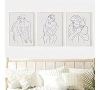 GOSRD Impression sur toile minimaliste représentant un couple gay, câlin ou baiser, décoration murale moderne pour salon, 30 x 50 cm, 3 pièces, sans cadre