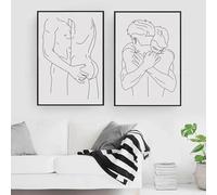 GOSRD Impression sur toile minimaliste représentant un couple gay, câlin ou baiser, décoration murale moderne pour salon, 60 x 85 cm, 2 pièces, sans cadre