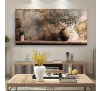 GOSRD Impression sur toile moderne représentant un olivier dans un vase rustique sur une table en bois (70 x 140 cm/sans cadre)