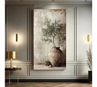 GOSRD Impression sur toile : Oliviers à la campagne, vase, peinture sur toile, plantes simples, style ferme, affiches décoratives pour la maison (60 x 120 cm)