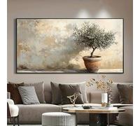GOSRD Impression sur toile, peinture abstraite moderne : « L’olivier en pot », scène de jardin paisible, décoration de chambre (60 x 120 cm/cadre intérieur)