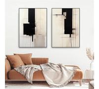 GOSRD Impression sur toile, peinture abstraite noire et beige, dessin minimaliste au trait, affiche murale neutre, décoration moderne pour chambre (50 x 70 cm - 2 pièces)
