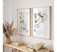 GOSRD Impression sur toile, peinture botanique murale, feuilles de plantes et branches, vert sauge minimaliste (50x70cm-2pcs)