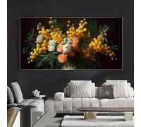 GOSRD Impression sur toile, peinture représentant un acacia jaune combiné à un motif de fleurs blanches et roses (50 x 100 cm)