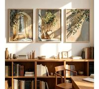 GOSRD Impression sur toile, peinture rétro rustique, poster floral, branche d'olivier vintage pour la décoration du salon (50x75cm-3 pièces/sans cadre)