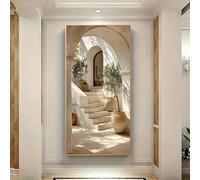 GOSRD Impression sur toile représentant des marches d'oliviers méditerranéens, paysage moderne beige et blanc d'île grecque, affiche murale pour la décoration intérieure (60x85cm)