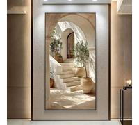 GOSRD Impression sur toile représentant des marches d'oliviers méditerranéens, style moderne beige et blanc, paysage d'île grecque, affiche décorative pour la maison (70 x 140 cm)