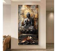 GOSRD Impression sur toile représentant un Bouddha méditatif abstrait moderne avec le symbole du lotus (70 x 140 cm, cadre intérieur) - Décoration murale pour salon, chambre ou maison