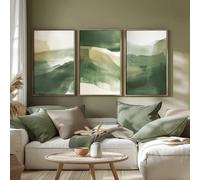 GOSRD Impression sur toile style vintage - Affiche abstraite dans les tons vert sauge et terre pour une décoration minimaliste moderne (50x75cm-3 pièces/cadre intérieur)