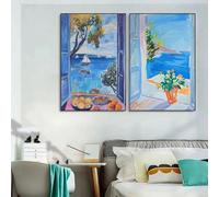 GOSRD Impression sur toile, tableau d'Henri Matisse, affiche « Fenêtre ouverte », paysage marin, art mural côtier coloré pour la décoration intérieure (60 x 90 cm - 2 pièces)