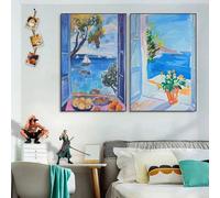 GOSRD Impression sur toile, tableau d'Henri Matisse, affiche « Fenêtre ouverte », paysage marin coloré, art mural côtier pour la décoration intérieure (60 x 80 cm - 2 pièces)