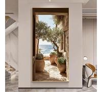 GOSRD Impression sur toile, tableau moderne représentant un paysage côtier méditerranéen avec des oliviers, idéal pour la décoration du salon (70 x 140 cm/cadre intérieur).