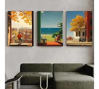 GOSRD Impressions classiques d'Edward Hopper, affiche de paysage de fille lisant l'été, peinture sur toile, art mural, décoration d'intérieur, 60 x 85 cm, 3 pièces, sans cadre