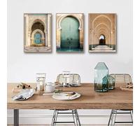GOSRD Impressions décoratives de style marocain sur toile, peinture, façade de maison rurale, château, style classique, décoration murale de cuisine, 50 x 70 cm, 3 pièces, sans cadre