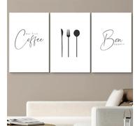 GOSRD Impressions sur toile à effet visuel, style minimaliste moderne, sur le thème du café, peinture décorative avec lettres, art mural pour salon, cuisine, salle à manger (30 x 40 cm - 3 pièces)