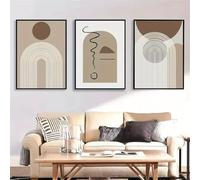 GOSRD Impressions sur toile, affiche moderne abstraite à lignes géométriques marron et beige, peinture murale pour salon, décoration intérieure (60 x 85 cm - 3 pièces)
