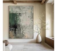 GOSRD Impressions sur toile, art mural texturé gris, minimaliste, wabi-sabi, toile verte, peinture murale abstraite, art décoratif de la pièce, 70x100CM, sans cadre