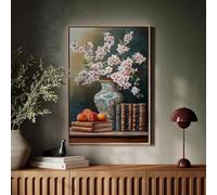 GOSRD Impressions sur toile chinoises rétro classiques, vase, fleurs, nature morte, fleurs et livres, affiches d'art, décoration de chambre, d'étude, d'intérieur (50 x 70 cm)